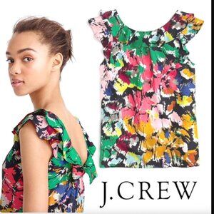 J. Crew Abstract Floral Watercolor Ruffle Tank Top